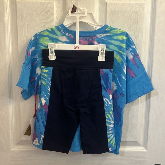 NWT Justice Girls T-shirt+ Short Outfit Set, Size Small (7/8) TIE DYE Turquoise - Picture 4 of 16